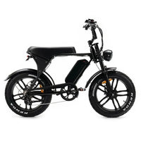 Ouxi V8 2025 fatbike in zwart, zijaanzicht van rechts met lang zadel, frameaccu en brede Kenda-banden
