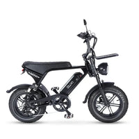 Ouxi V8 Ultra Mini fatbike in zwart, zijaanzicht rechts met ketting, voorrek en koplamp